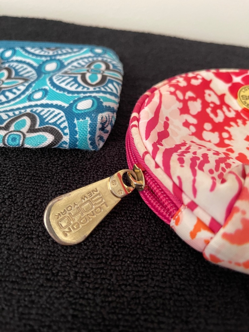 Soho Blue Geometric Zip Pouch + Pink Orange Animal Print Coin Case - Picture 4 of 9